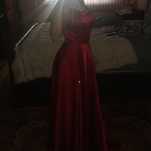 JOVANI 63016 Red Satin Slit Prom Dress
